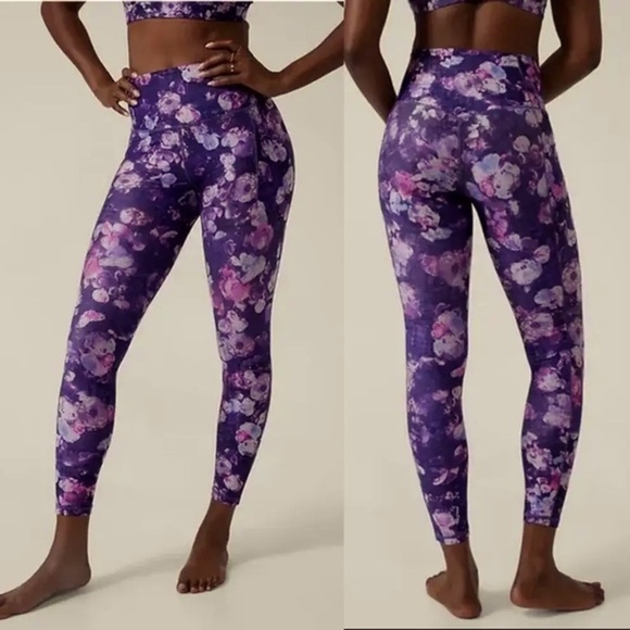 Athleta Salutation Stash Pocket Tights - Dappled Bloom Floral Purple Size M - Picture 1 of 5